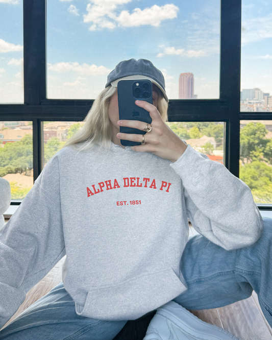 Red Yearbook Lettering Grey Hoodie