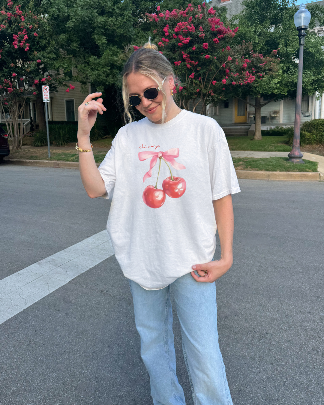 Pink Bow Red Cherry White T-Shirt