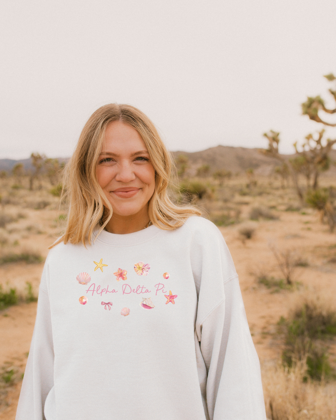 Peach Scattered Seashell White Crewneck